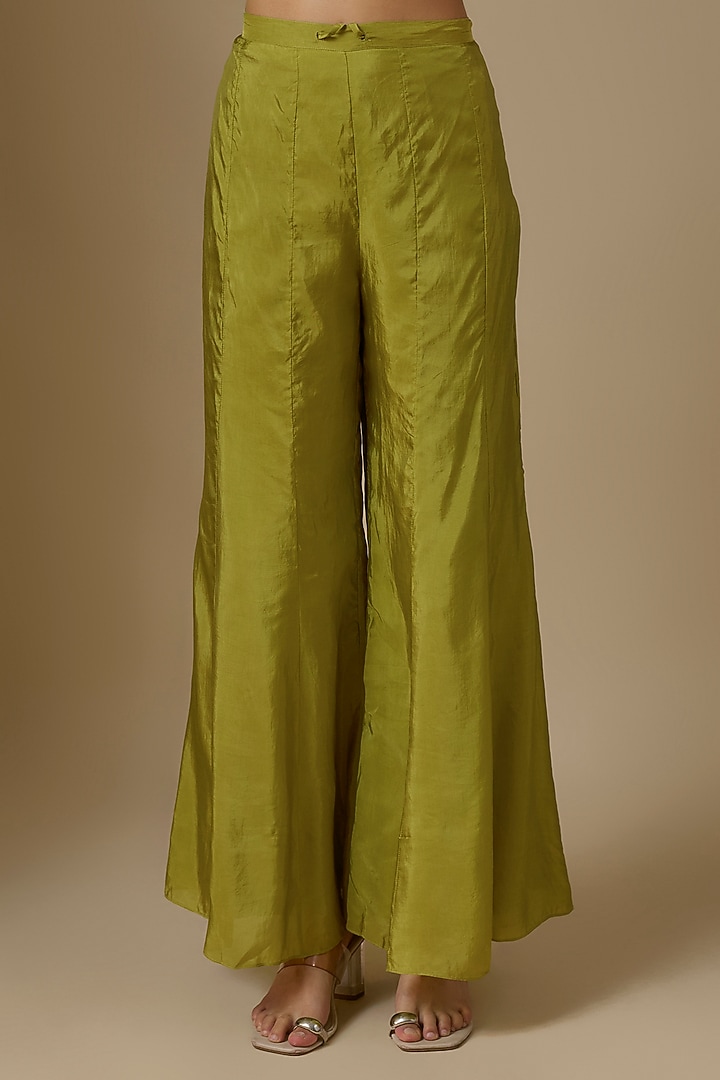 Henna Green Silk Wedding Sharara Set by One not two at Pernia's Pop Up Shop