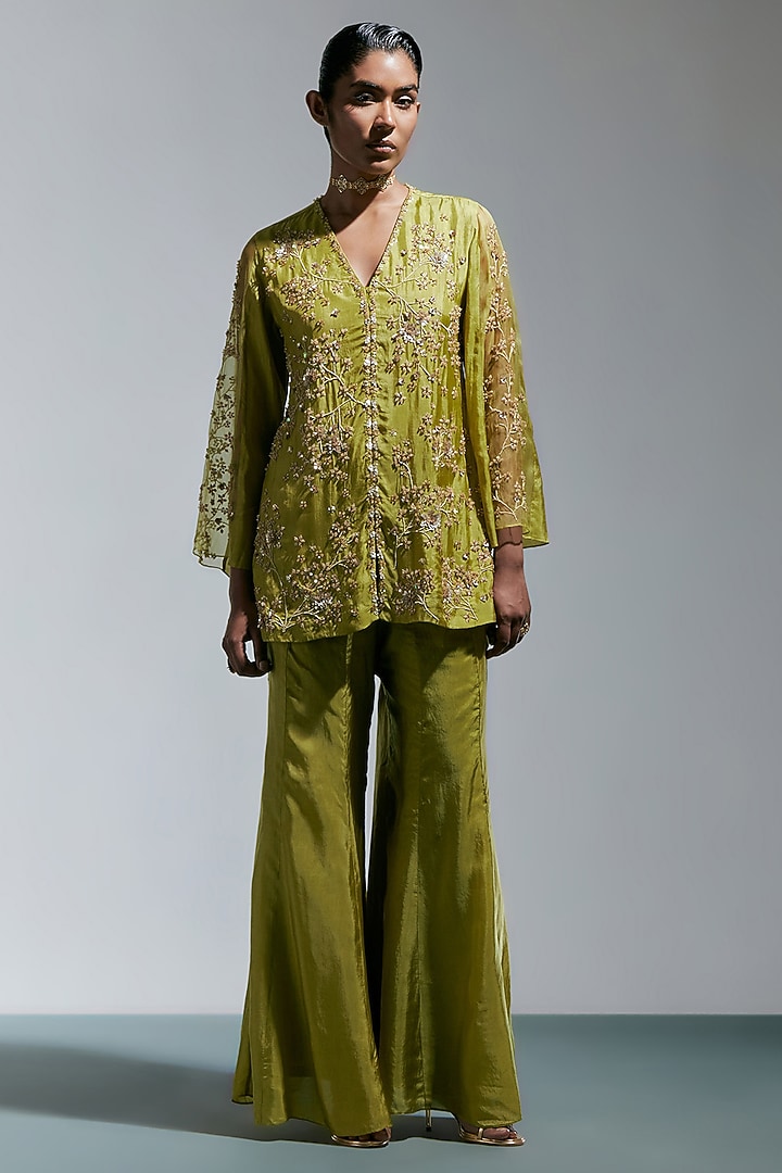Heena Green Silk Wedding Sharara Set by One not two at Pernia's Pop Up Shop