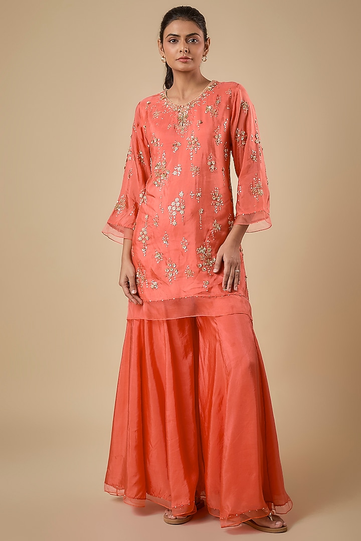 Vermillion Silk Wedding Sharara Set by One not two at Pernia's Pop Up Shop