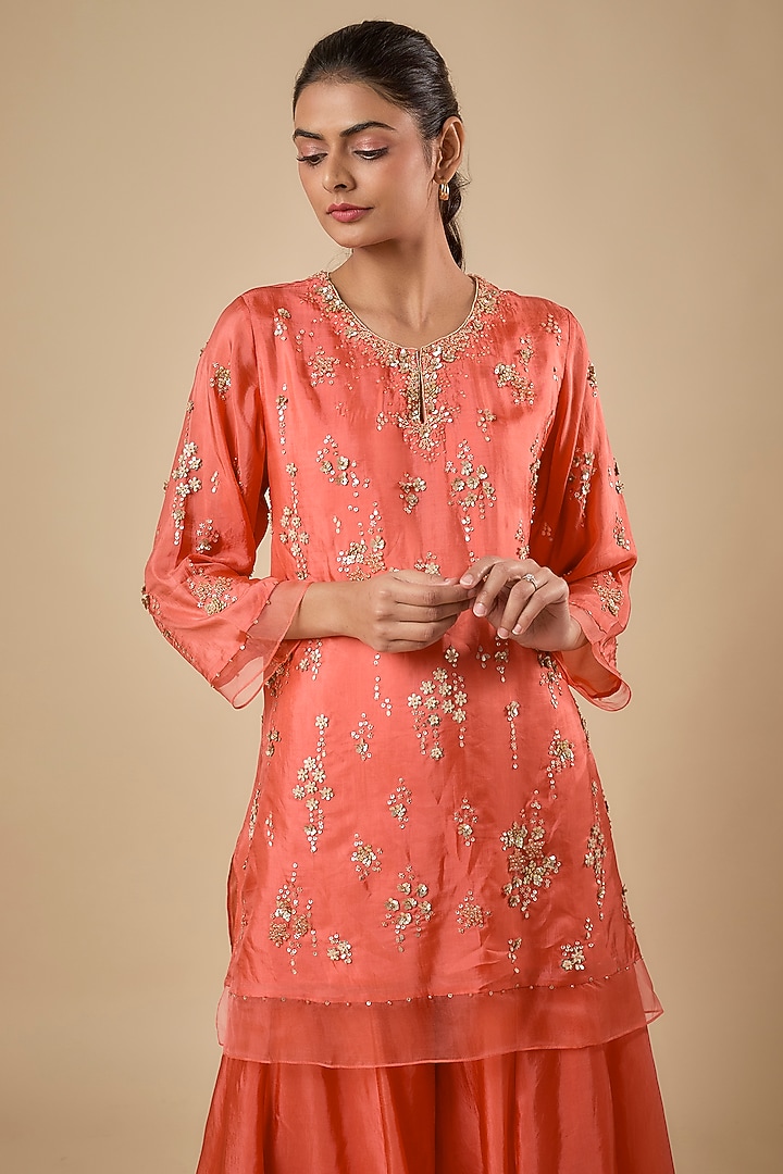 Vermillion Silk Wedding Sharara Set by One not two at Pernia's Pop Up Shop