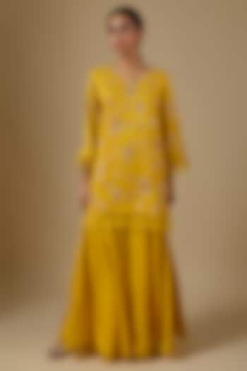Amber Yellow Silk Wedding Sharara Set by One not two at Pernia's Pop Up Shop