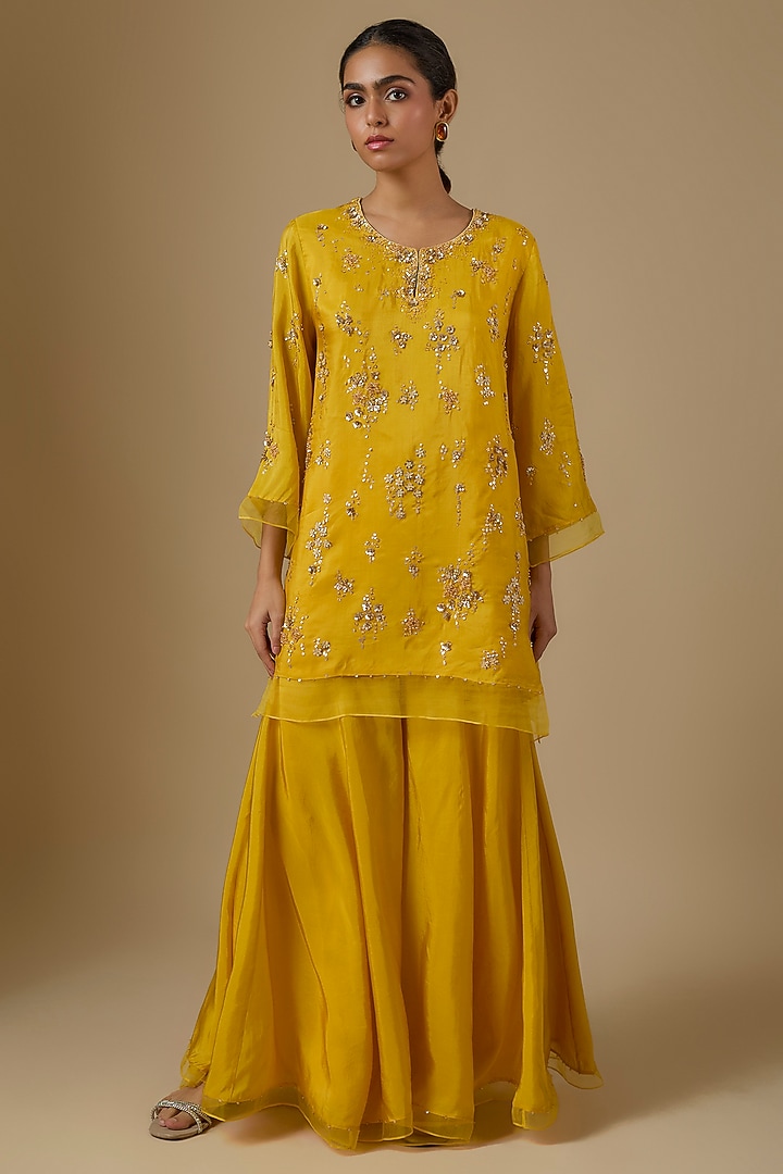 Amber Yellow Silk Wedding Sharara Set by One not two at Pernia's Pop Up Shop