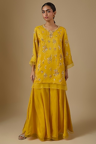 Amber Yellow Silk Sharara Set by One not two