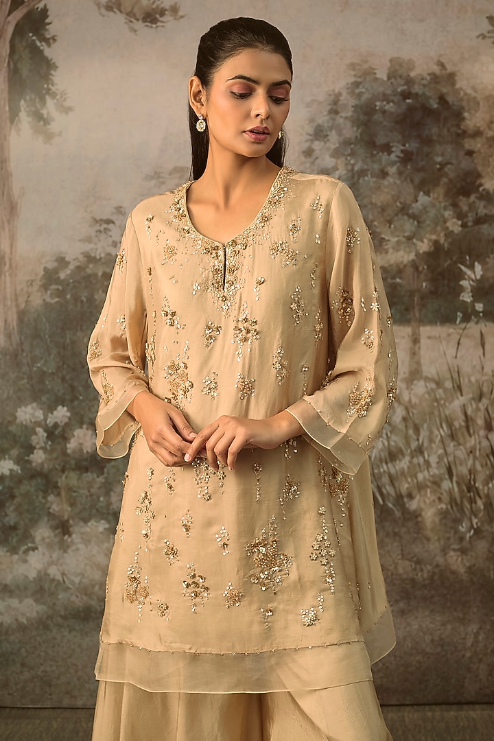 Shell-Colored Silk Wedding Sharara Set by One not two at Pernia's Pop Up Shop
