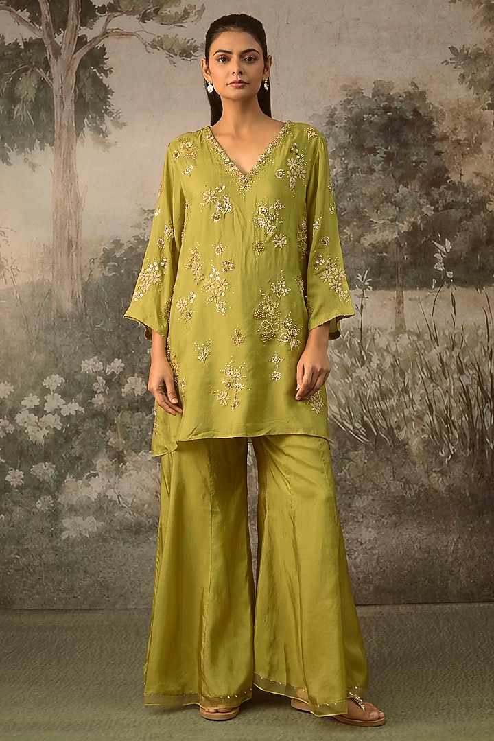Heena Green Silk Wedding Sharara Set by One not two at Pernia's Pop Up Shop