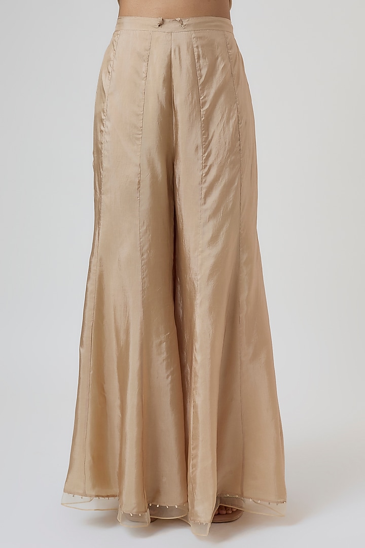 Shell-Colored Crushed Silk Floral Embroidered Sharara Set by One not two at Pernia's Pop Up Shop
