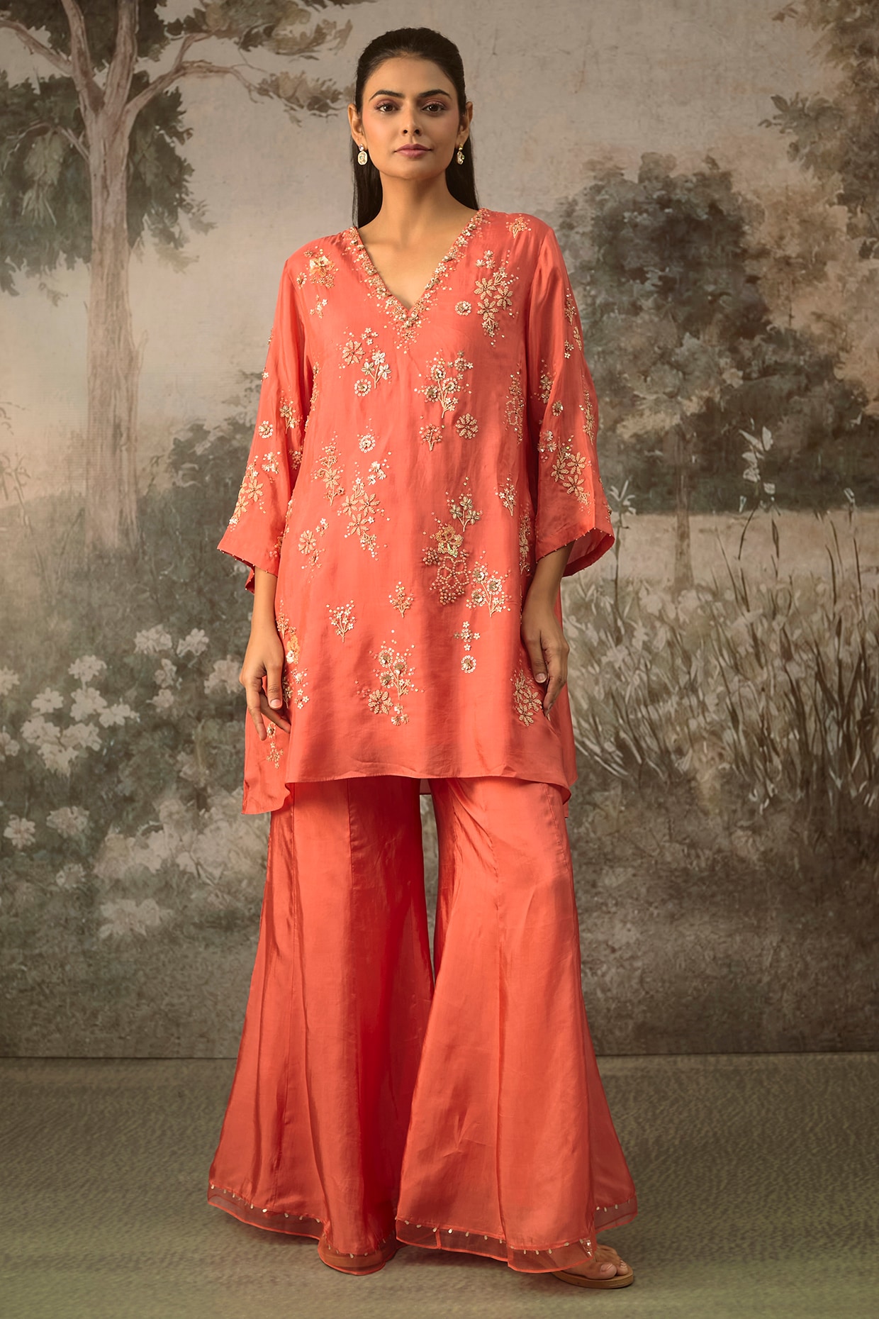 One not two Vermillion Silk Sharara Set