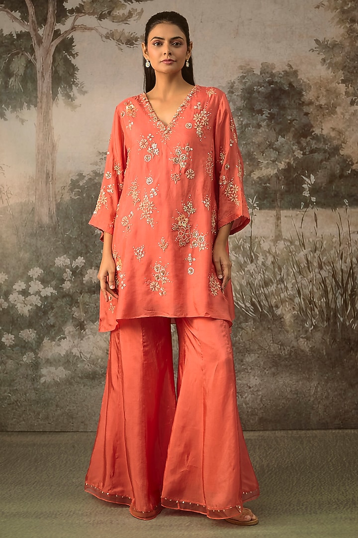 Vermillion Silk Wedding Sharara Set by One not two at Pernia's Pop Up Shop