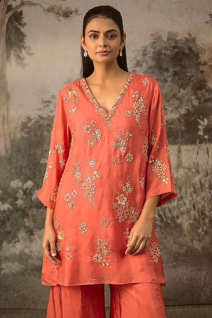 Vermillion Silk Wedding Sharara Set by One not two at Pernia's Pop Up Shop