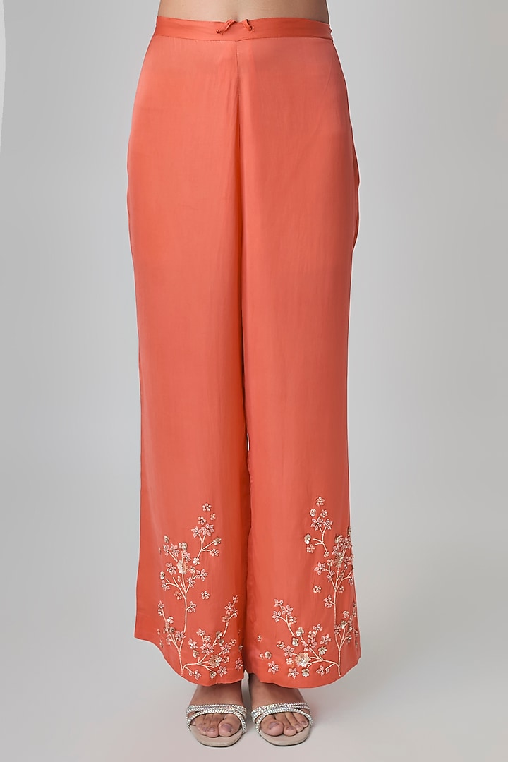 Vermillion Silk Floral Embroidered Kurta Set by One not two at Pernia's Pop Up Shop