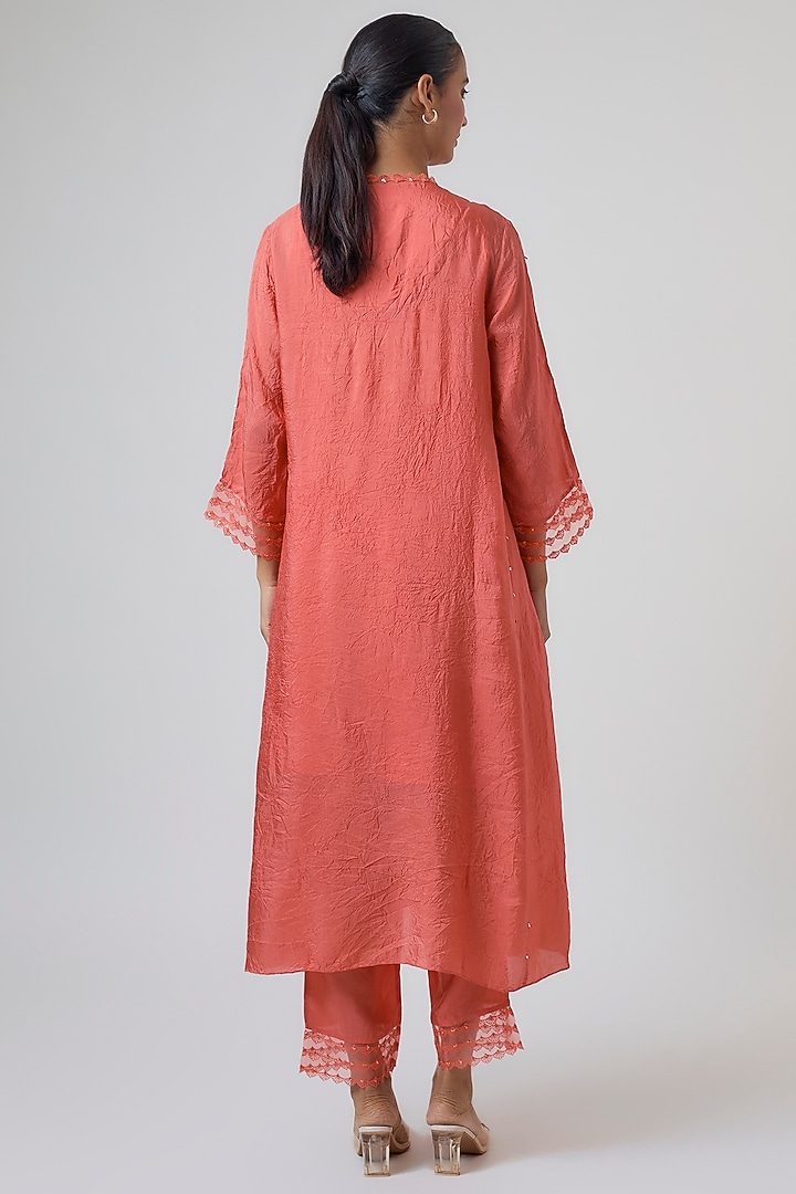 Vermillion Silk Kurta Set by One not two at Pernia's Pop Up Shop