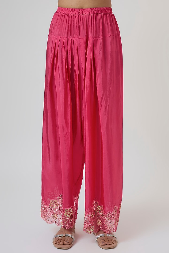 Raspberry Silk Kurta Set by One not two at Pernia's Pop Up Shop