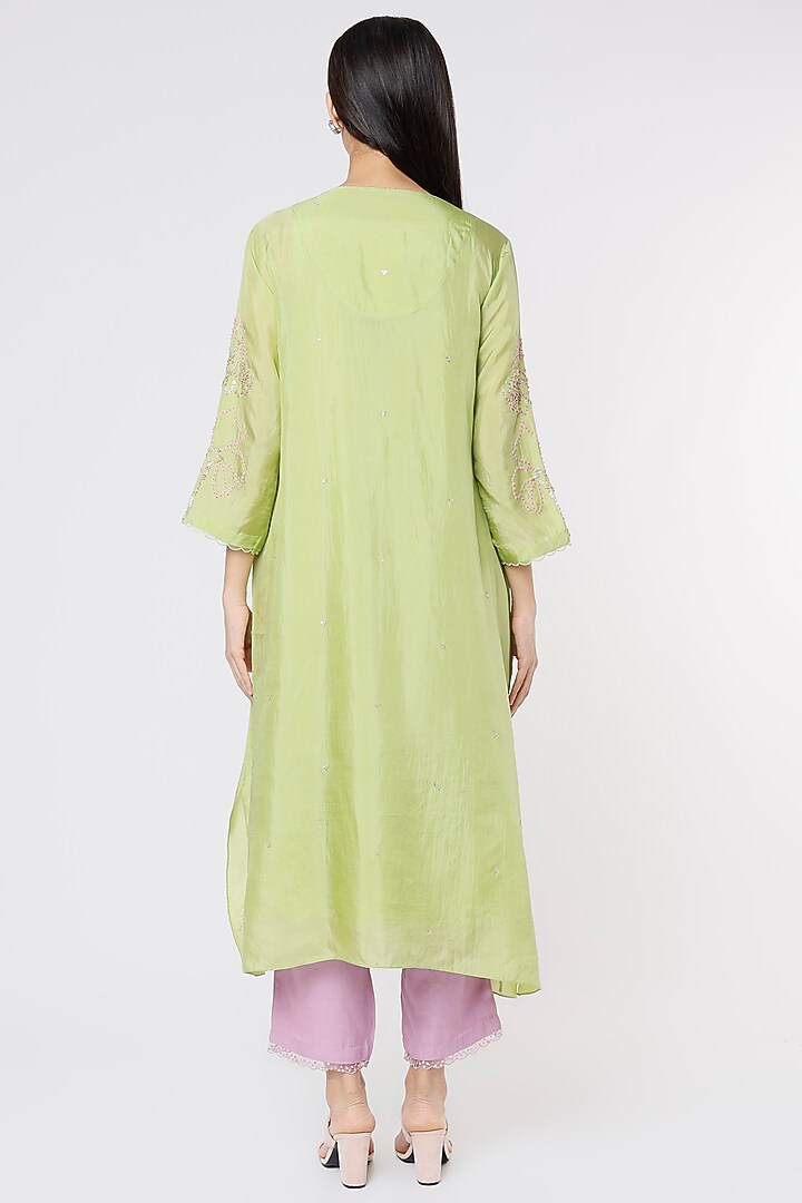 Pear Green Embroidered A-Line Kurta by One not two at Pernia's Pop Up Shop