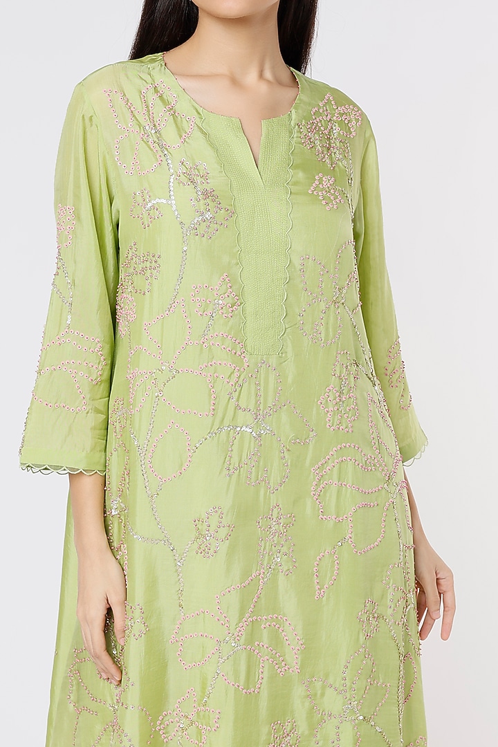 Pear Green Embroidered A-Line Kurta by One not two at Pernia's Pop Up Shop