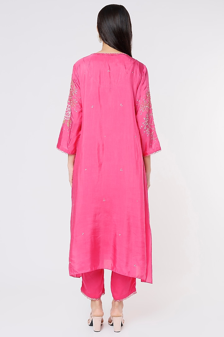 Hot Pink Embroidered A-Line Kurta by One not two at Pernia's Pop Up Shop