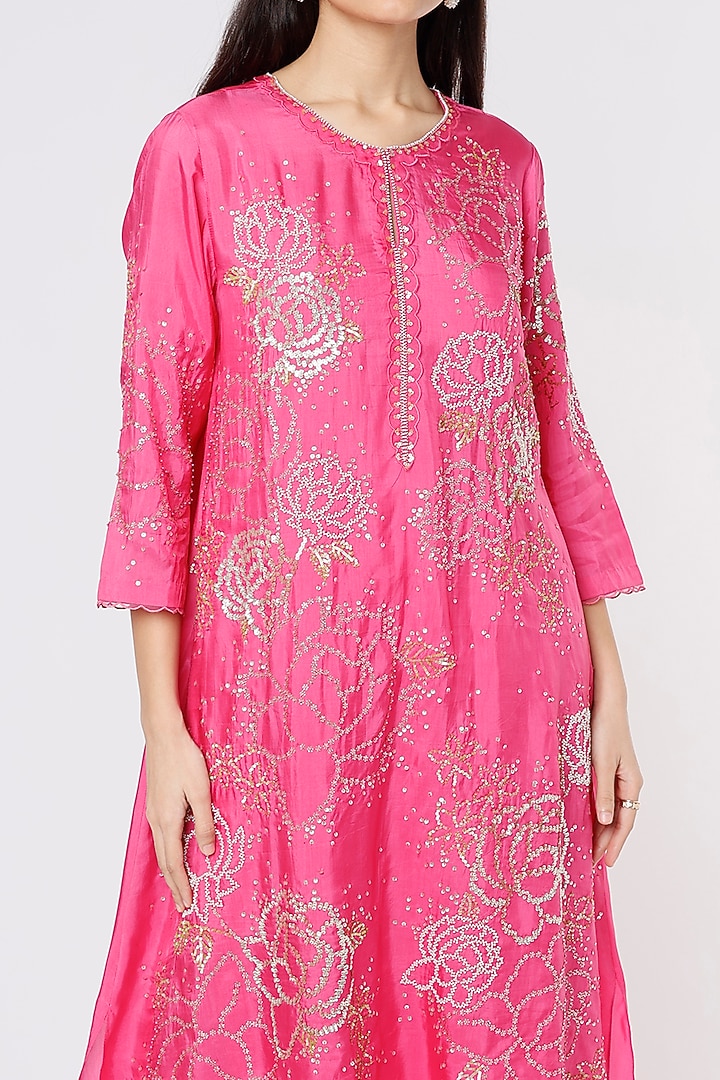 Hot Pink Embroidered A-Line Kurta by One not two at Pernia's Pop Up Shop