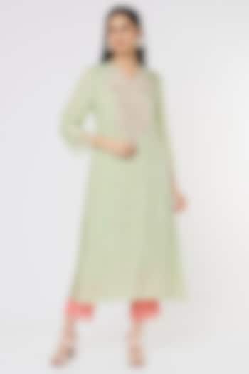 Mist Green Embroidered Paneled A-Line Kurta by One not two at Pernia's Pop Up Shop