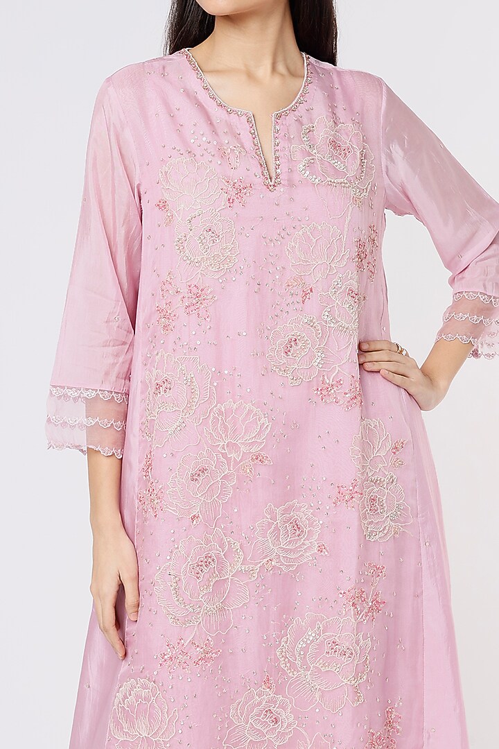 Lilac Sequins Embroidered Paneled A-Line Kurta by One not two at Pernia's Pop Up Shop