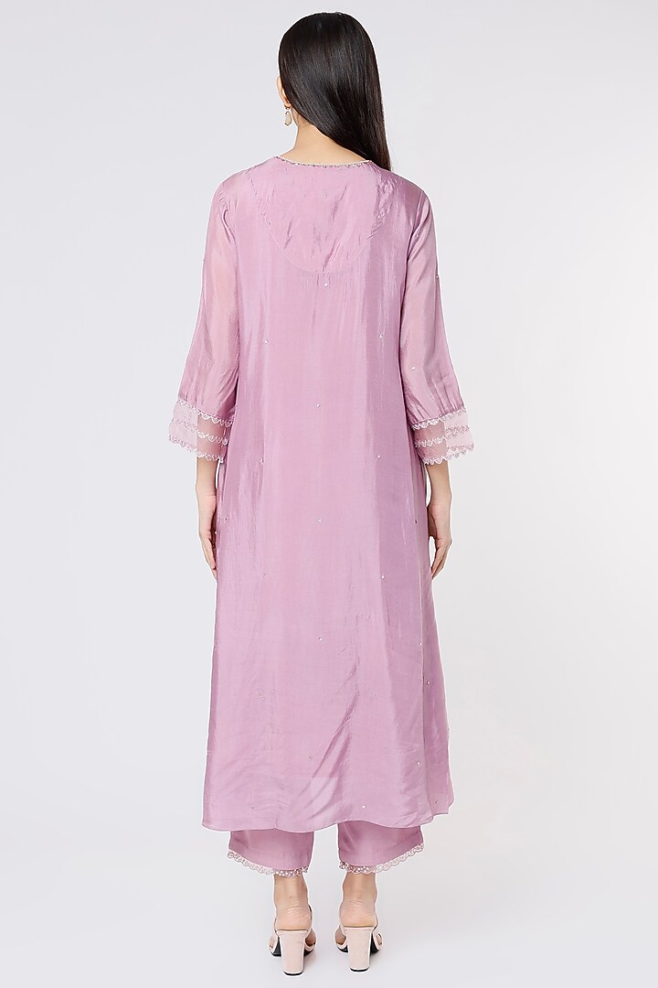 Lavender Embroidered Paneled A-Line Kurta by One not two at Pernia's Pop Up Shop