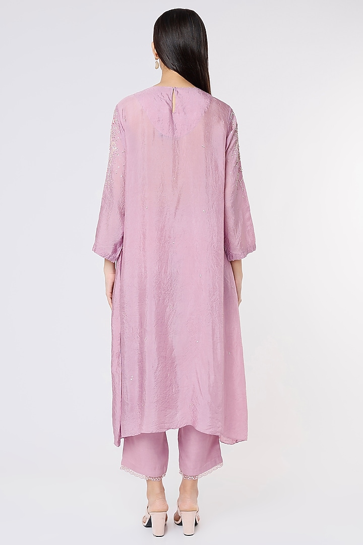 Lavender Crushed A-Line Kurta With hand Embroidery by One not two at Pernia's Pop Up Shop