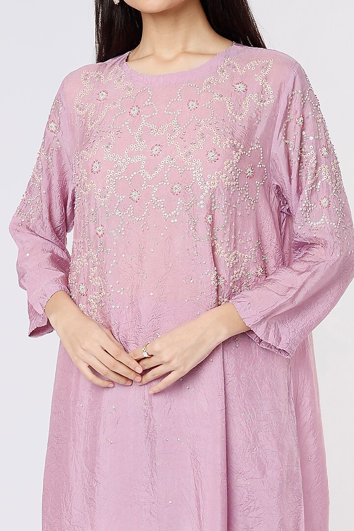Lavender Crushed A-Line Kurta With hand Embroidery by One not two at Pernia's Pop Up Shop