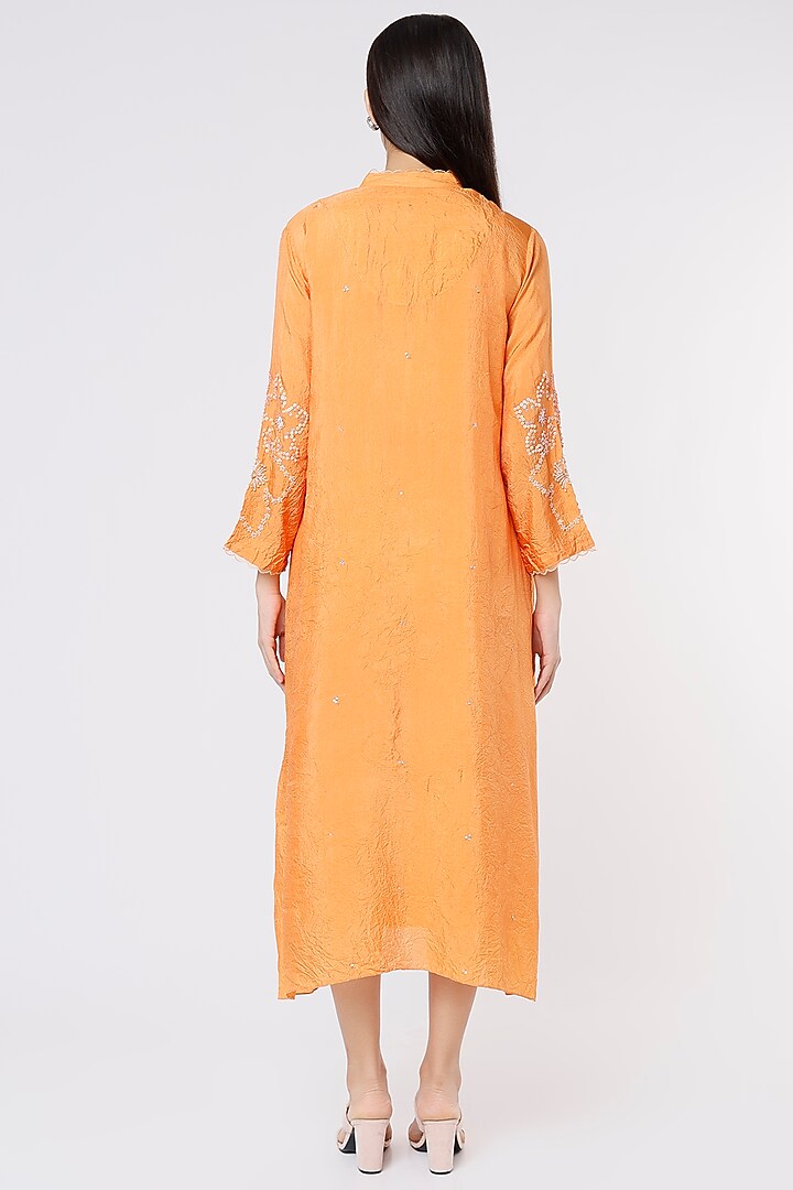 Orange Embroidered A-Line Crushed Kurta by One not two at Pernia's Pop Up Shop