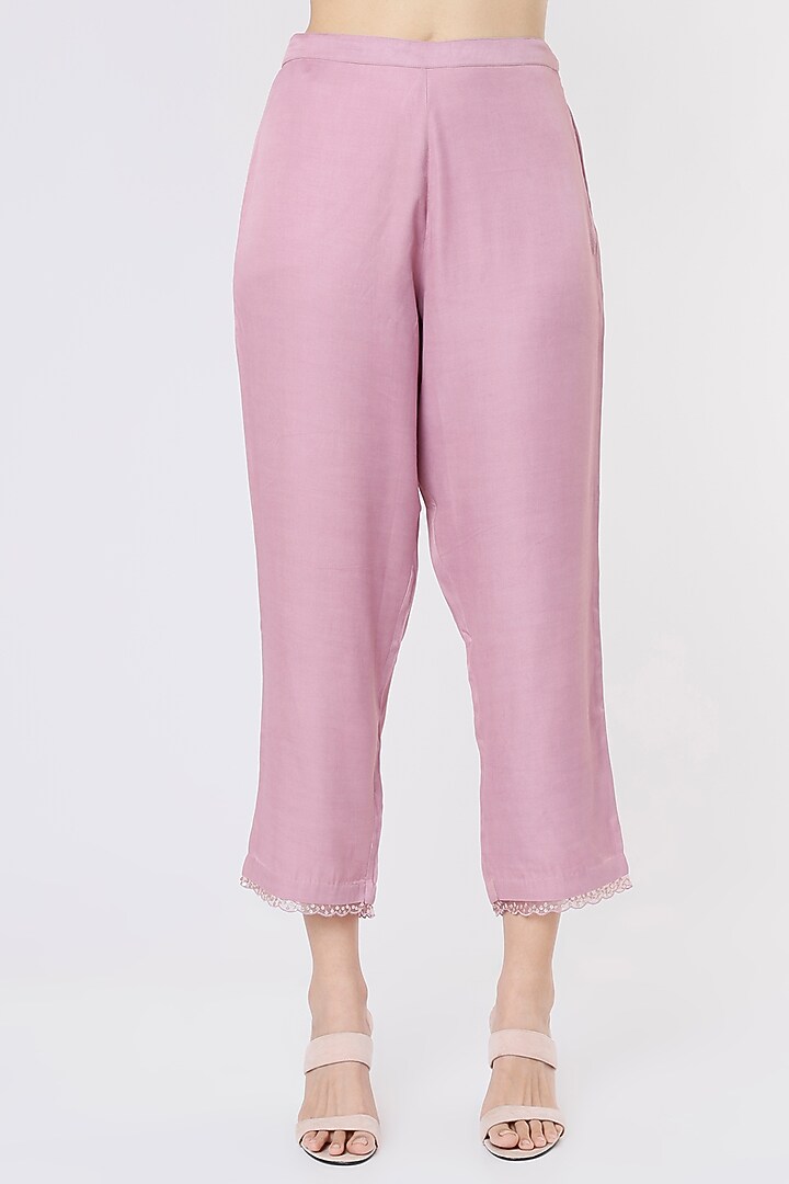 Lilac Modal Satin Sequins Embroidered Pants by One not two at Pernia's Pop Up Shop