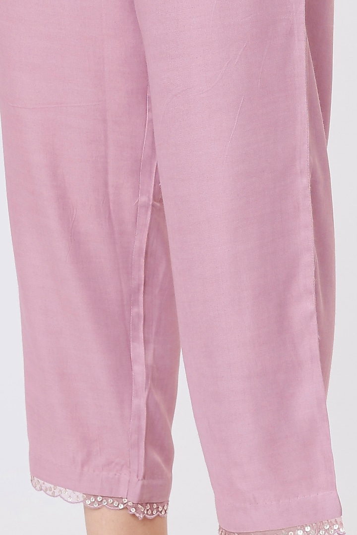 Lilac Modal Satin Sequins Embroidered Pants by One not two at Pernia's Pop Up Shop