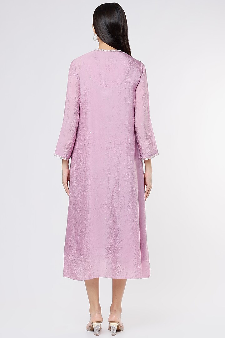 Lilac Viscose Silk Embroidered Crushed A-Line Kurta by One not two at Pernia's Pop Up Shop