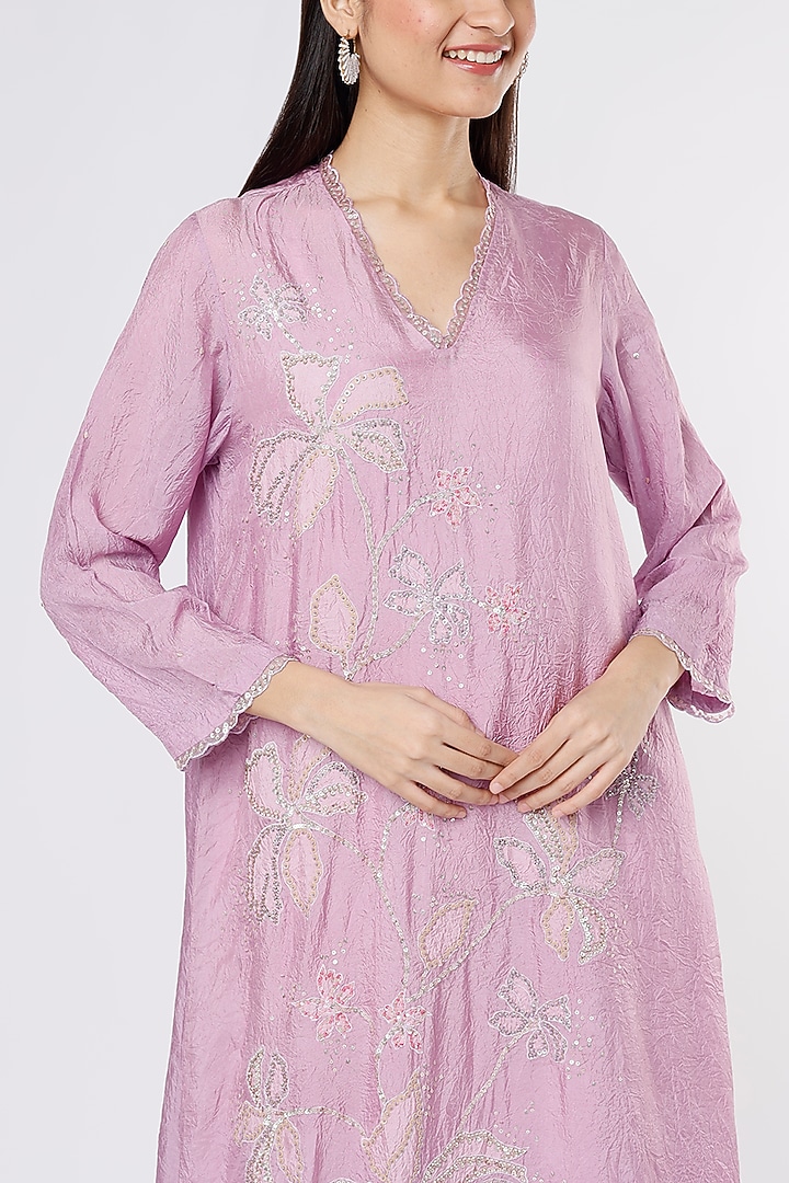 Lavender Viscose Silk Crushed A-Line Kurta by One not two at Pernia's Pop Up Shop
