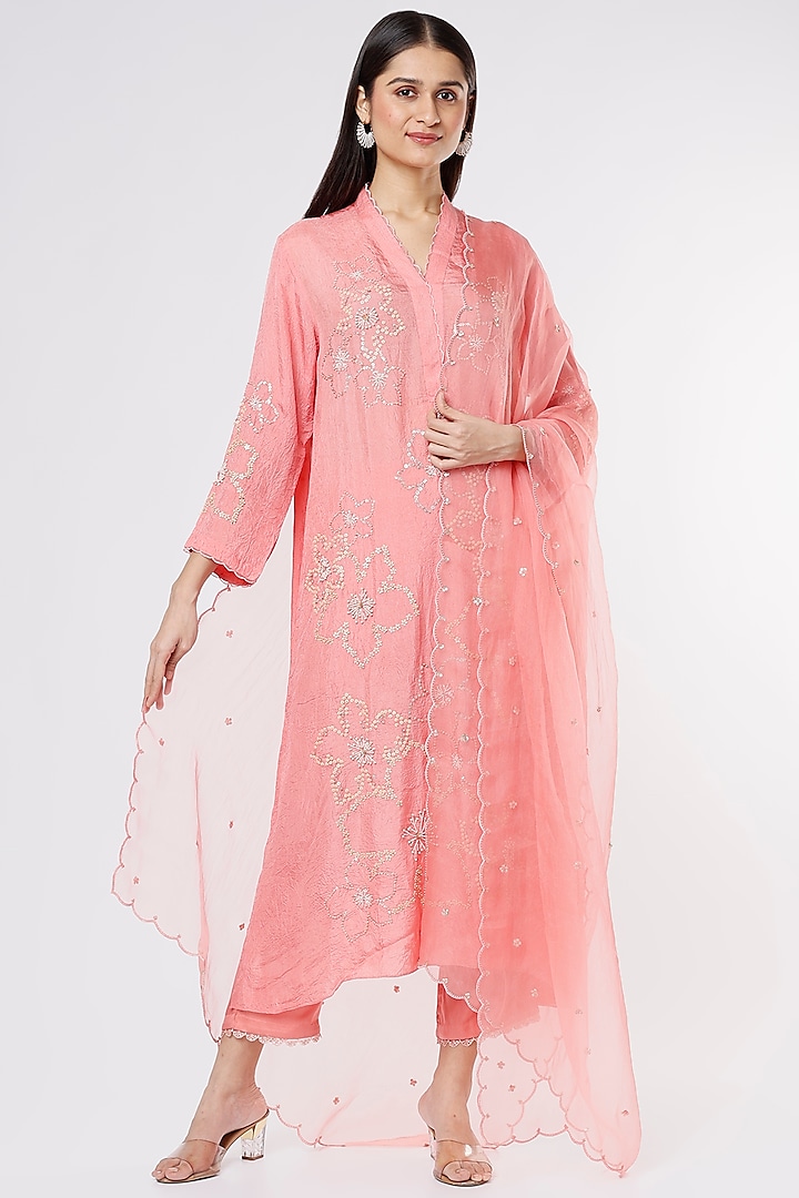Peach Embroidered Dupatta by One not two