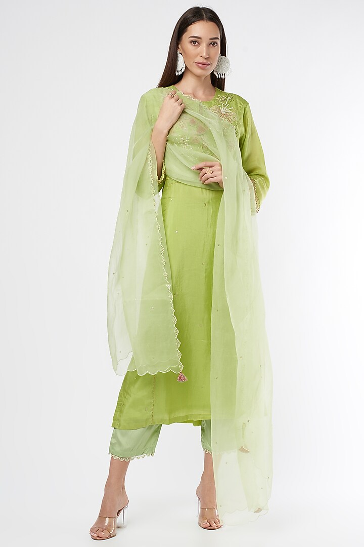 Mint Embroidered Dupatta by One not two at Pernia's Pop Up Shop