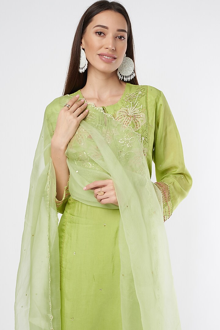 Mint Embroidered Dupatta by One not two at Pernia's Pop Up Shop
