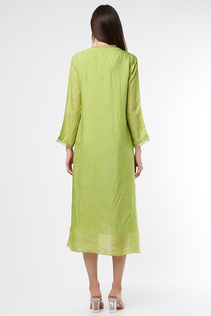 Pear Green Embroidered A-Line Kurta by One not two at Pernia's Pop Up Shop