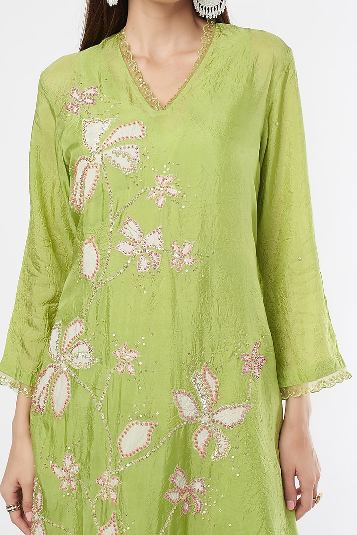Pear Green Embroidered A-Line Kurta by One not two at Pernia's Pop Up Shop