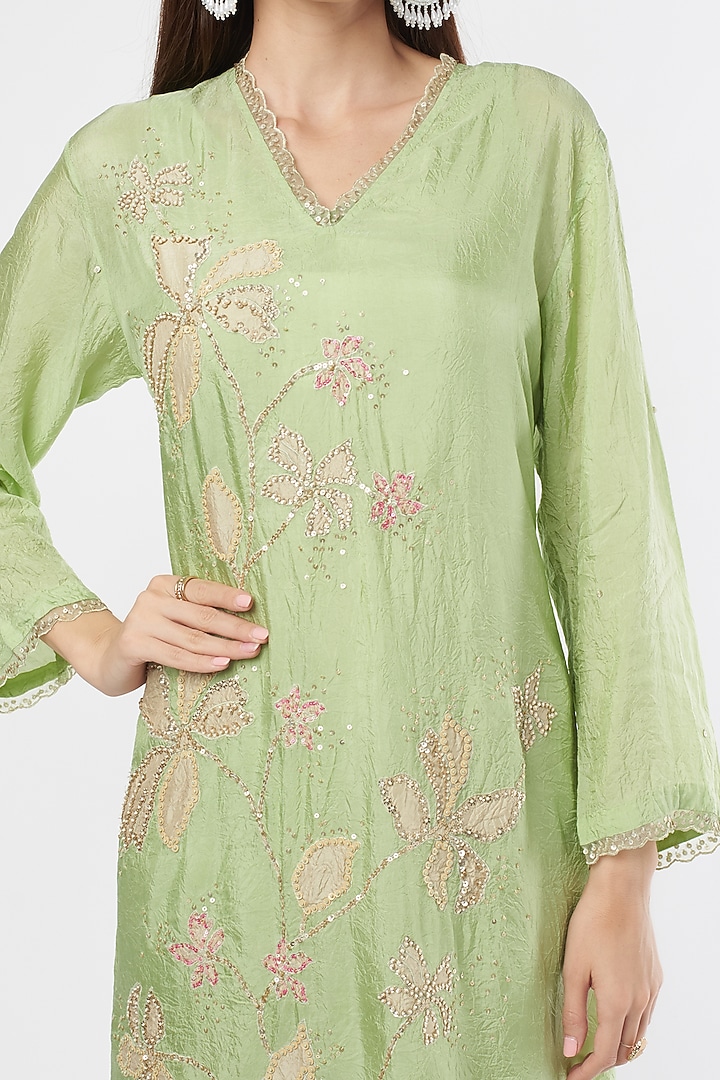 Mint Embroidered A-Line Kurta by One not two at Pernia's Pop Up Shop