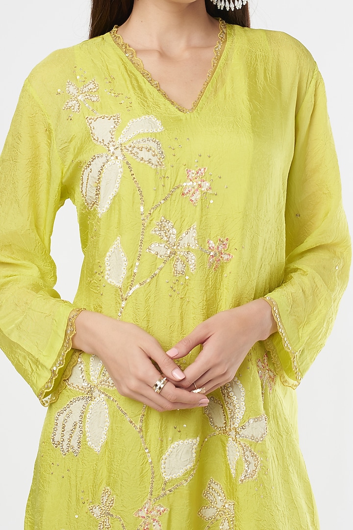 Mustard Embroidered Kurta by One not two at Pernia's Pop Up Shop