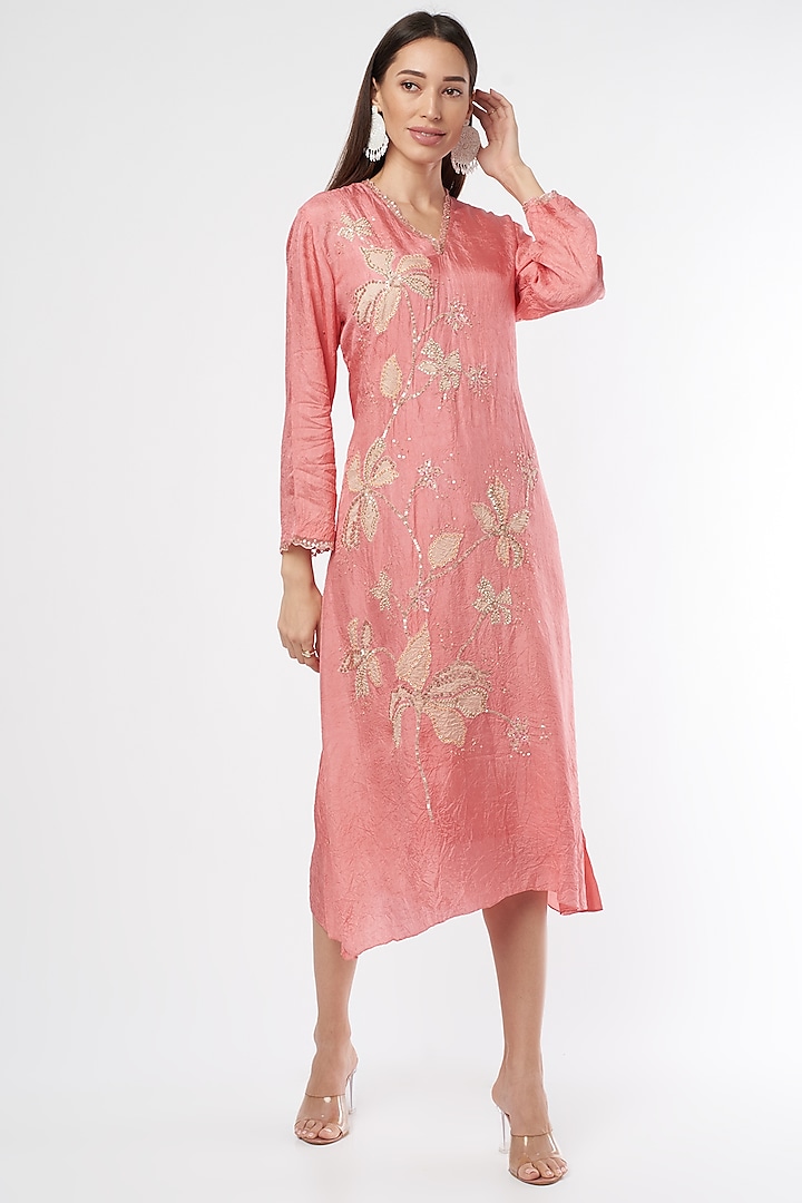 Peach Embroidered Kurta by One not two