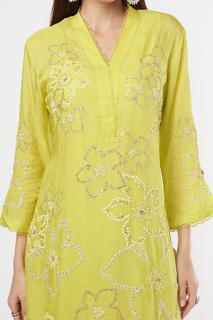 Mustard Floral Embroidered Kurta by One not two at Pernia's Pop Up Shop