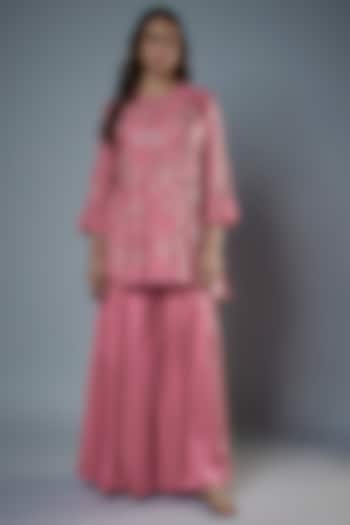 Rose Pink Modal Satin Party Wear Sharara Set by One not two at Pernia's Pop Up Shop