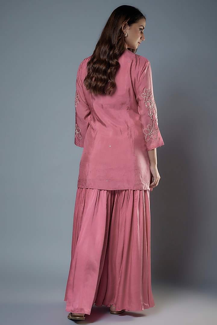Rose Pink Modal Satin Party Wear Sharara Set by One not two at Pernia's Pop Up Shop