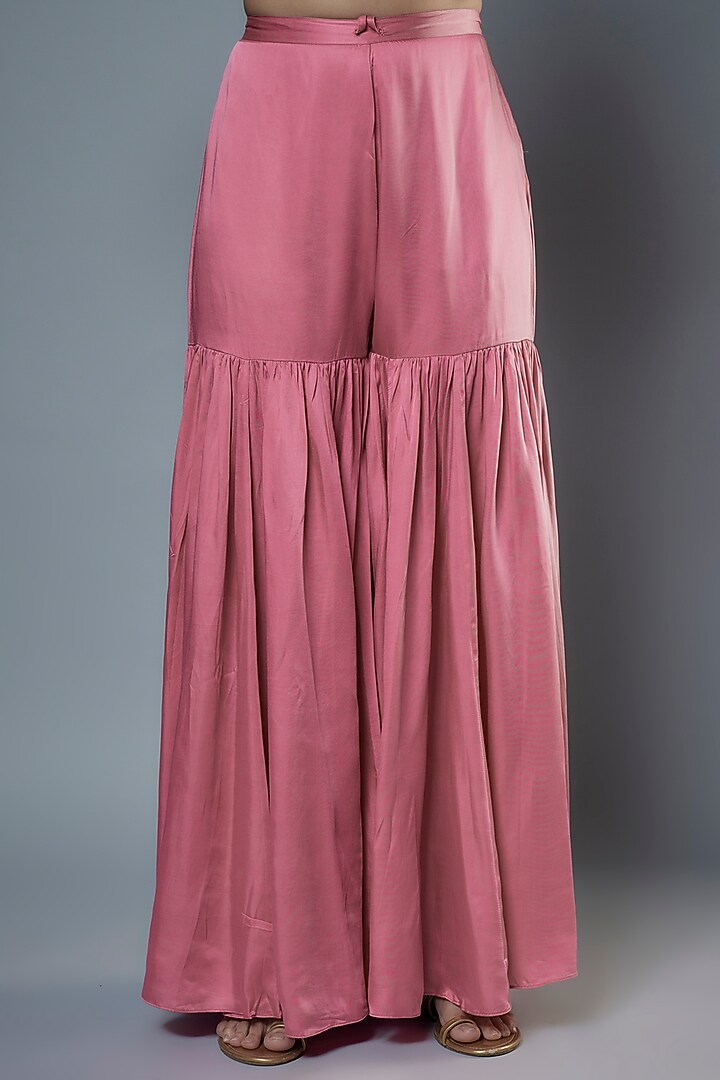 Rose Pink Modal Satin Party Wear Sharara Set by One not two at Pernia's Pop Up Shop
