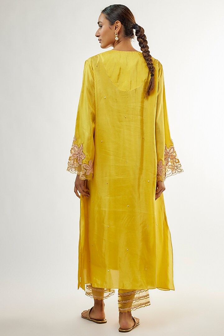 Citrine Silk Sequins Embroidered Kurta Set by One not two at Pernia's Pop Up Shop