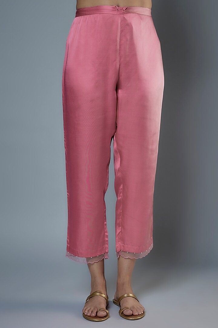 Rose Pink Viscose Silk Hand Embroidered Kurta Set by One not two at Pernia's Pop Up Shop