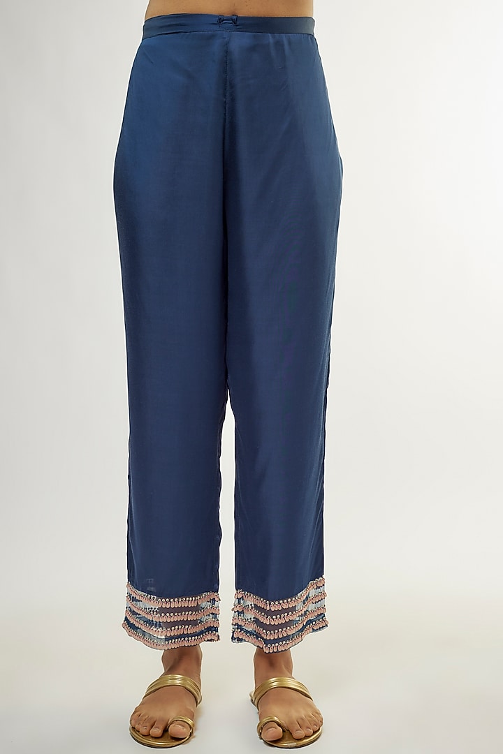 Navy Silk Sequins Embroidered Kurta Set by One not two at Pernia's Pop Up Shop