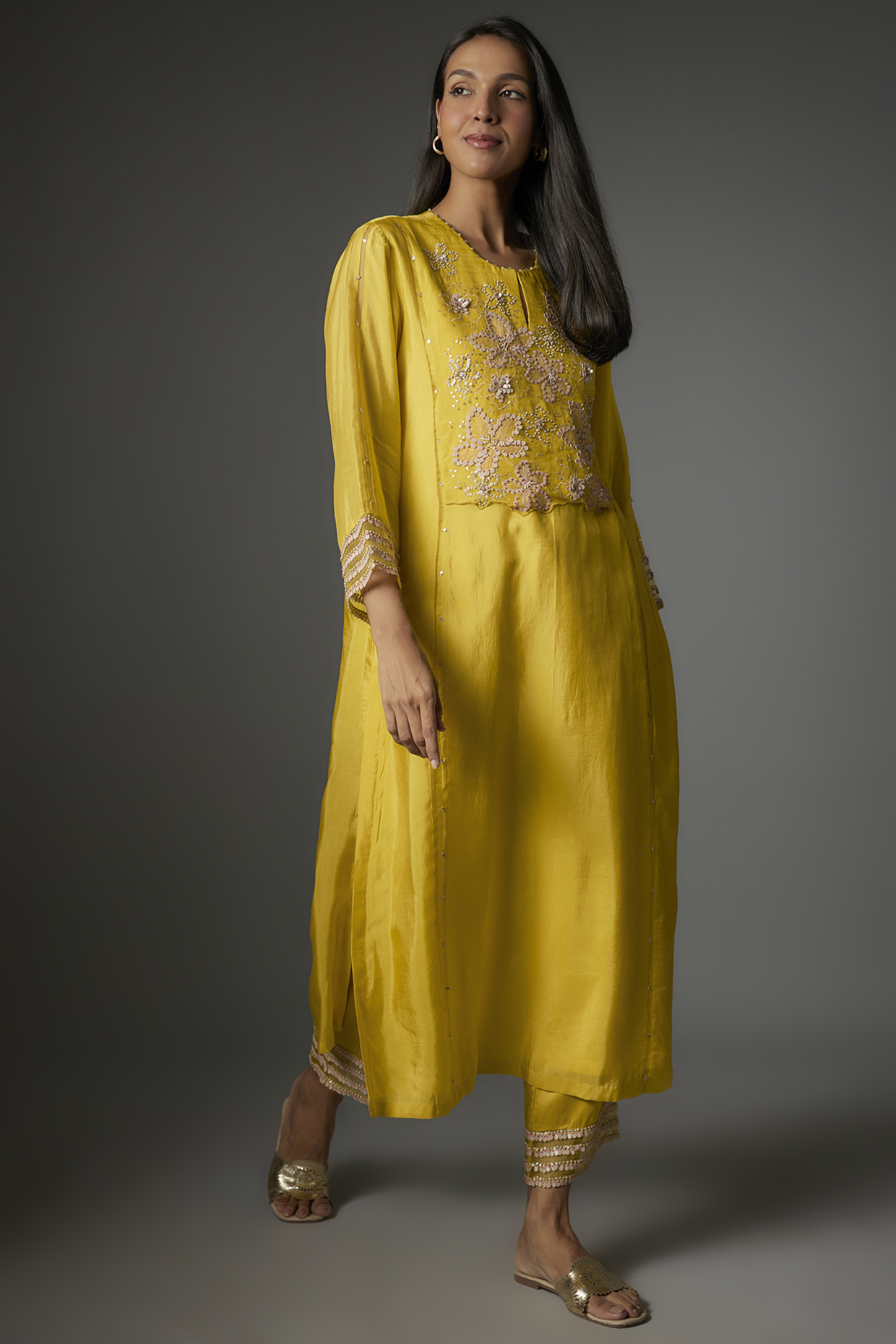 Mango Viscose Silk Embroidered Kurta Set by One not two at Pernia's Pop Up Shop