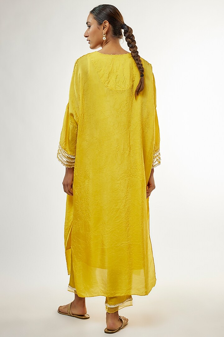 Mango Yellow Silk Sequins Embroidered Kurta Set by One not two at Pernia's Pop Up Shop