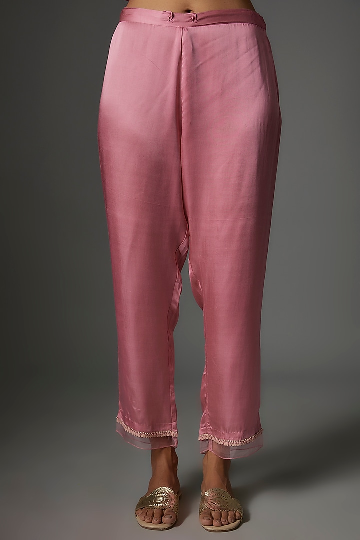 Rose Pink Viscose Silk Embroidered Kaftan Set by One not two at Pernia's Pop Up Shop