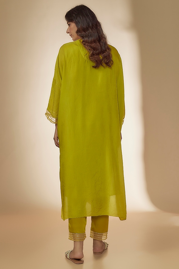 Citrine Yellow Silk Sequins Embroidered Kurta Set by One not two at Pernia's Pop Up Shop