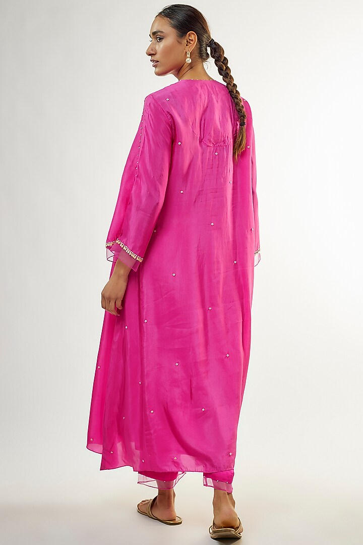 Hot Pink Silk Sequins Embroidered Kurta Set by One not two at Pernia's Pop Up Shop